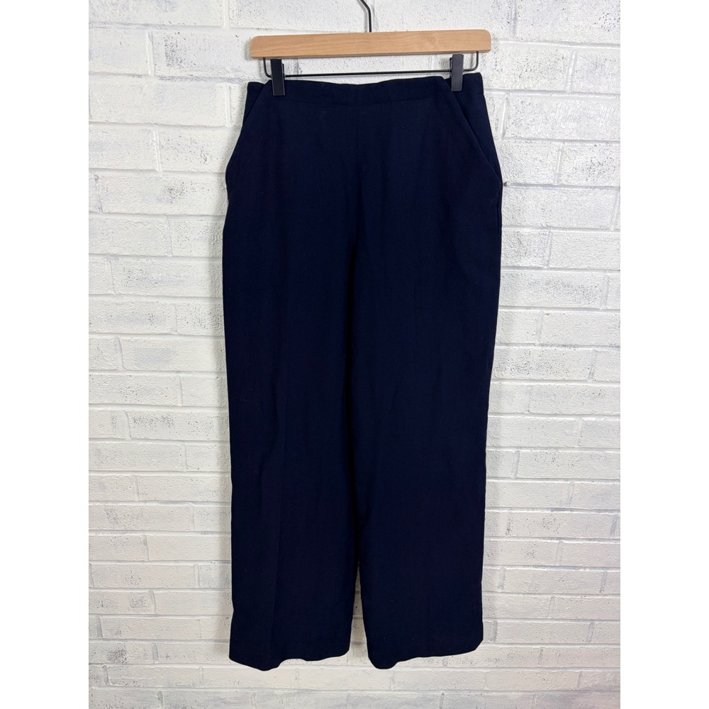 Lauren Ralph Lauren Pants Women 8 Navy Blue Lace Up Back Wide Leg Wool Trousers